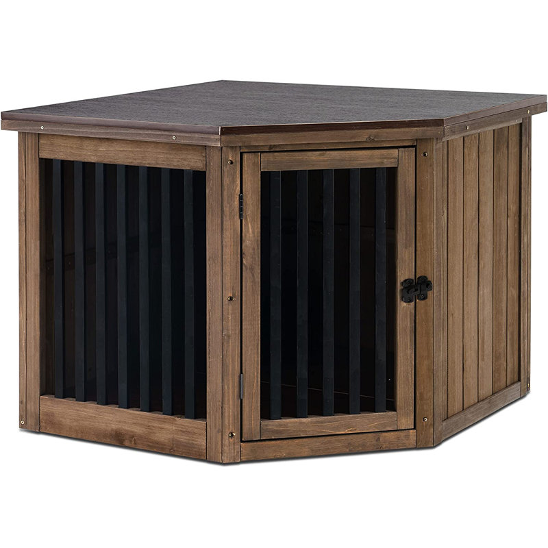 Tucker Murphy Pet Furniture Corner Dog Crate End Table Dog Kennel With Door Wooden Dog House Pet Crate Indoor Use Medium White Medium 24.4 H